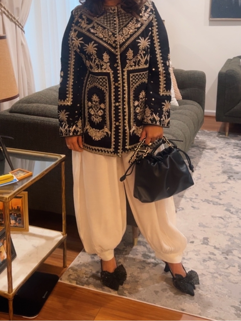 Ethnic PK Embroidered Black Jacket with balloon pants